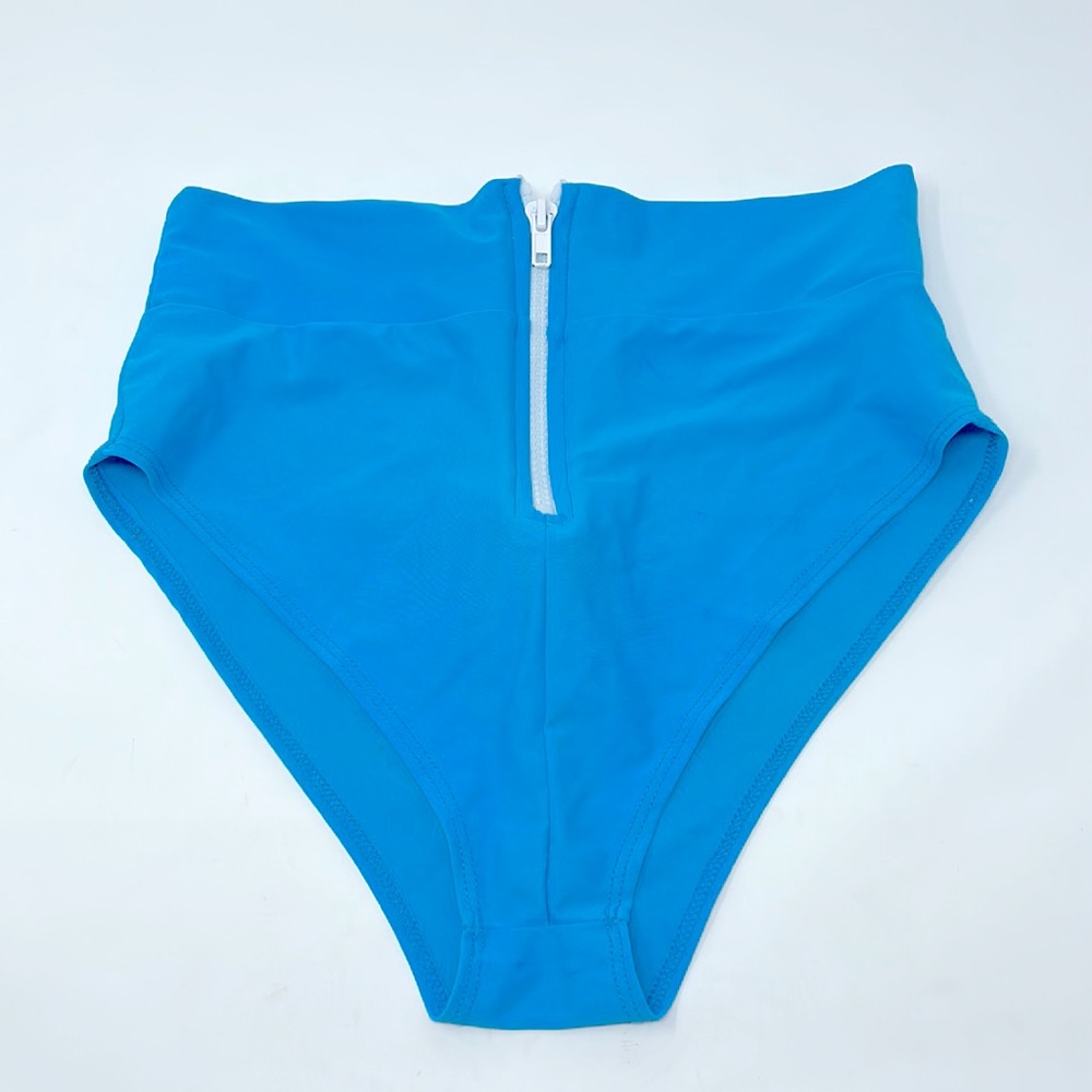 Fashion Nova Blue & White High Waisted Zipper Front Bikini Bottoms Size Small